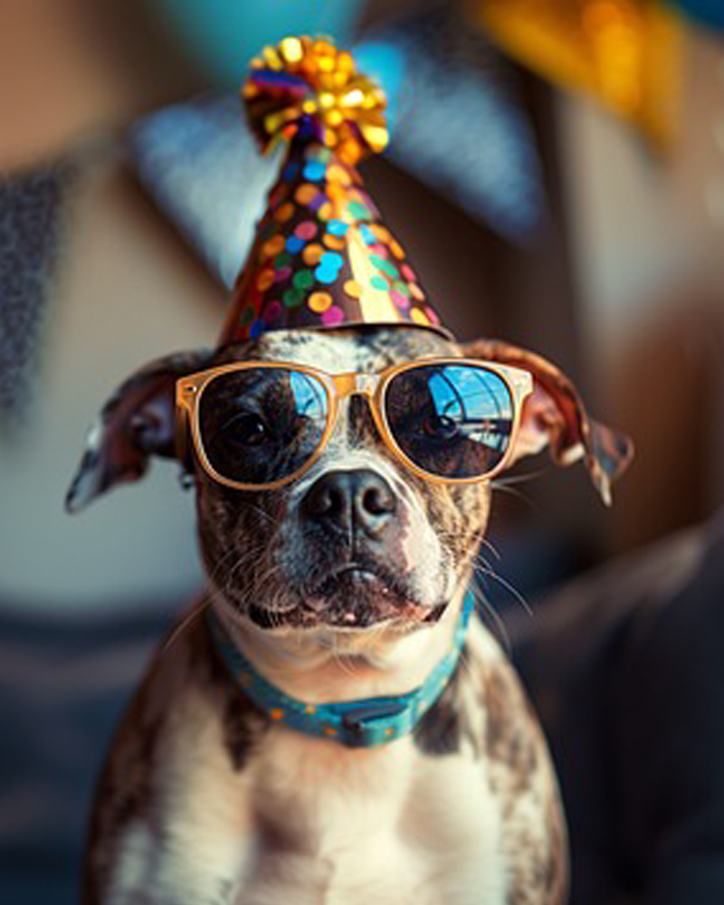 cane vicino a decorazioni festive durante un party personalizzato per animali in Abruzzo